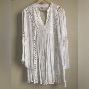 Sheer, white, embroidered mini dress / tunic / swim cover.